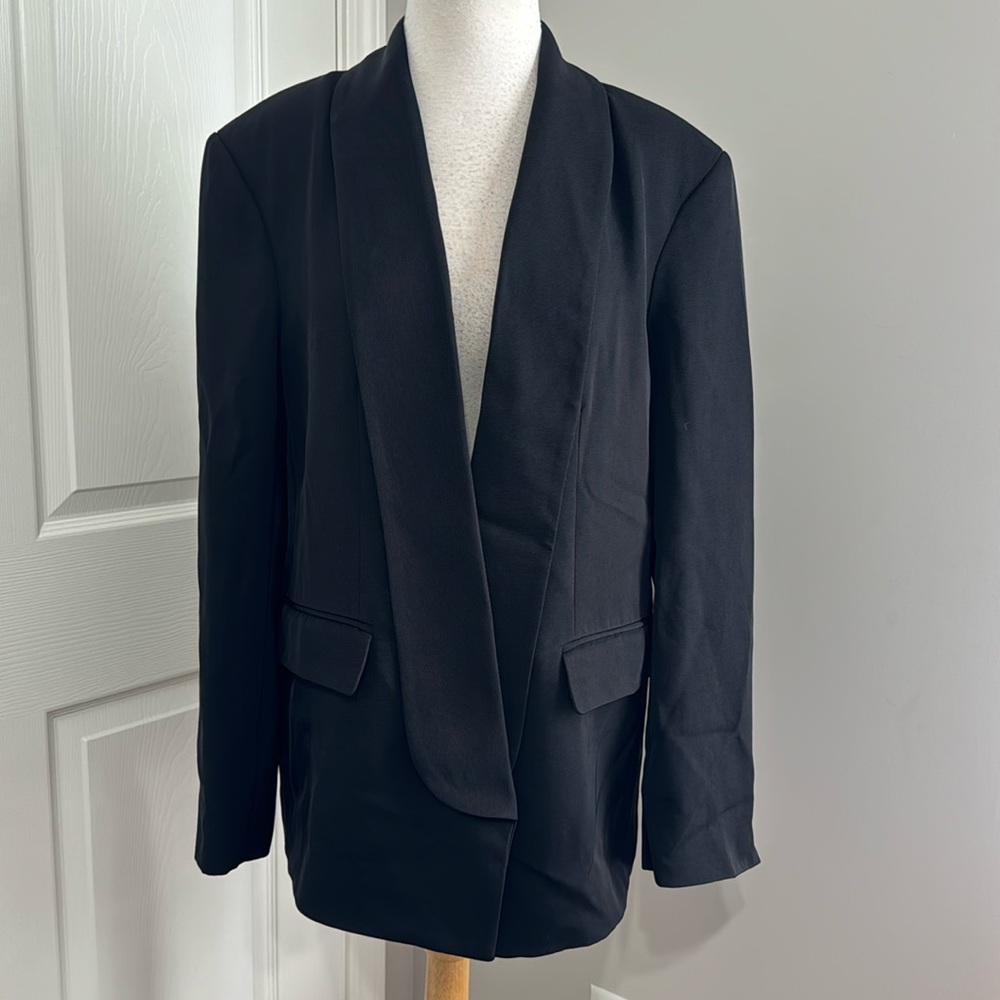 Zara Studio long sleeve black open blazer, size M